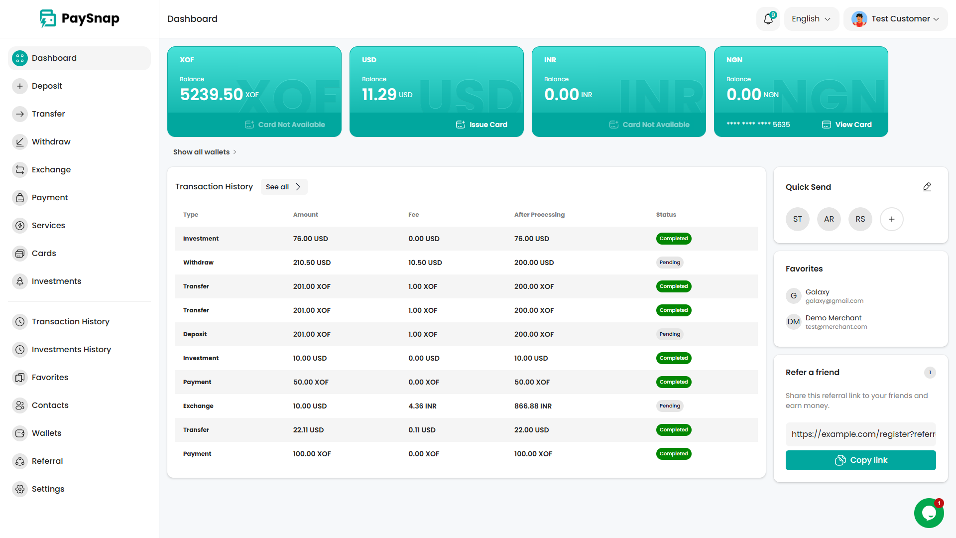 Customer Dashboard
